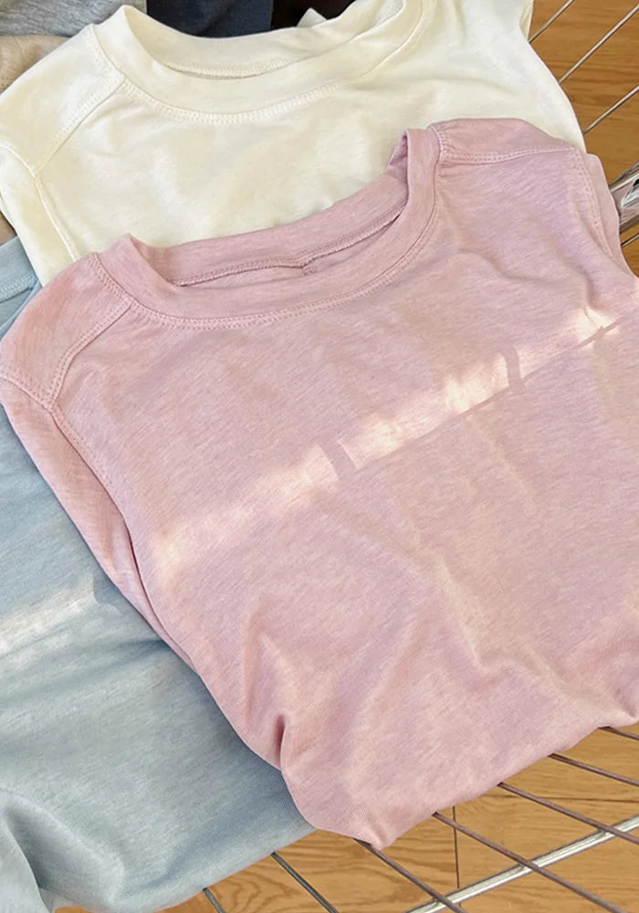Silk Wool Splice Long Sleeve T-Shirt Women Spring Summer Thin Soft Waxy Fit Solid Color Backing Top